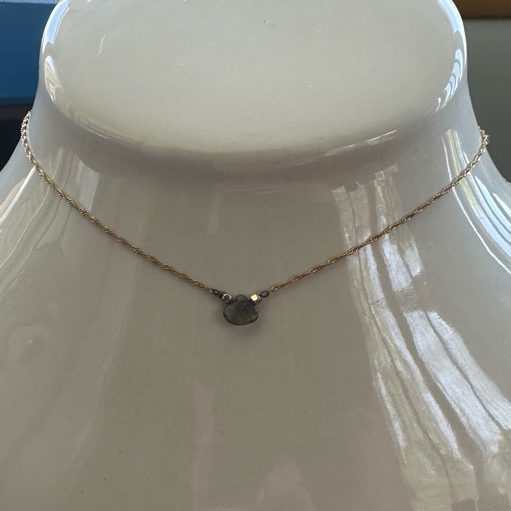 La Foret handmade necklace, gold plated sterling silver, purple stone, like new